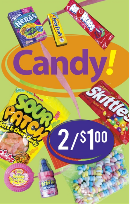 Candy Floor Stand Stanchion Signs-Price-22" W x 28" H