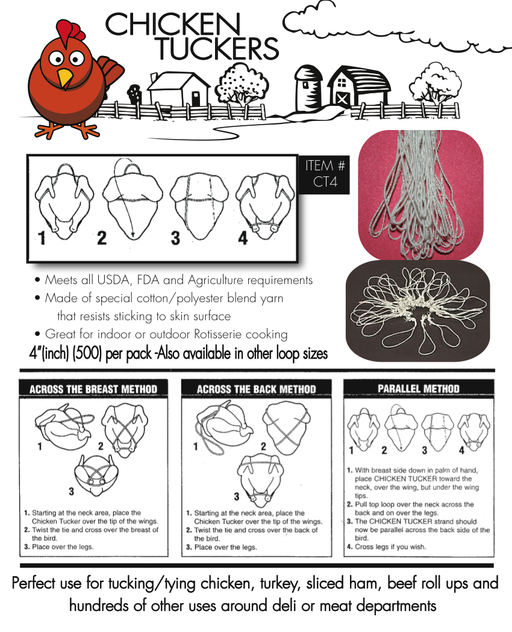 Rotisserie Chicken Tuckers-Chicken Ties-4" Loop -500 pieces - screengemsinc