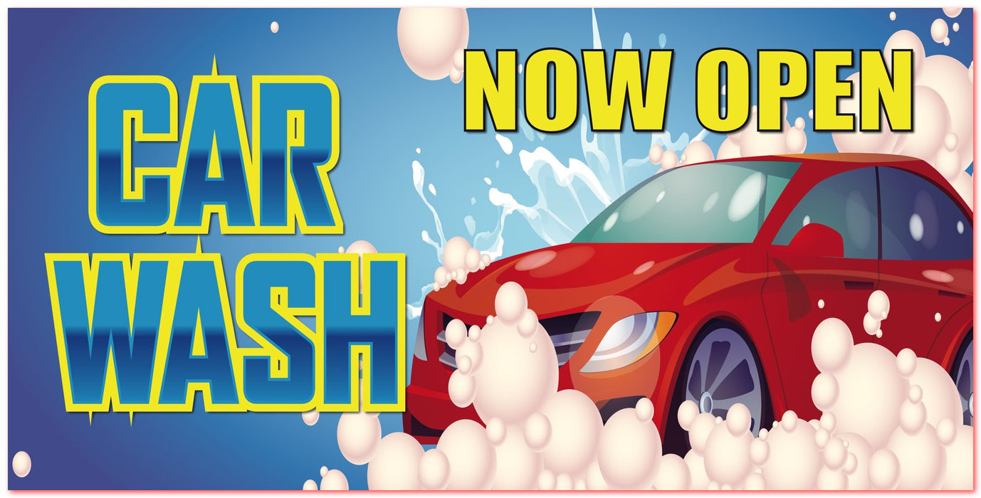 Now Open Car Wash Banner-5'W x 3'H