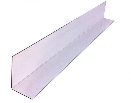 A white acrylic case divider with a curved edge, designed to prevent product roll-off in retail settings.