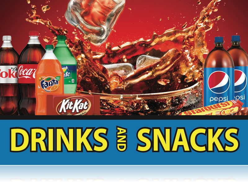 Ceiling Dangler Mobile Sign-Drinks & Snacks