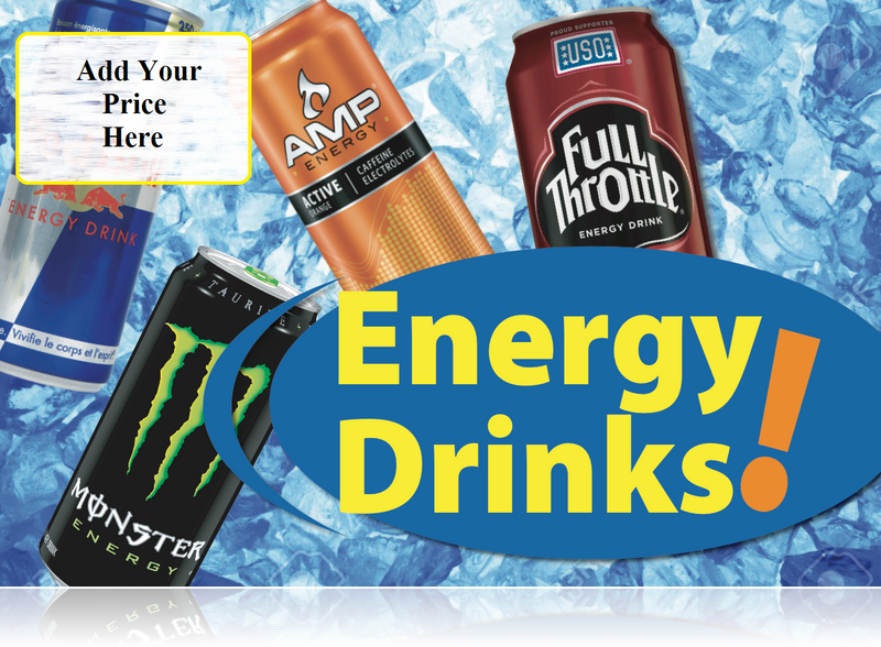 Ceiling Dangler Mobile Sign-Energy Drinks with Custom Price