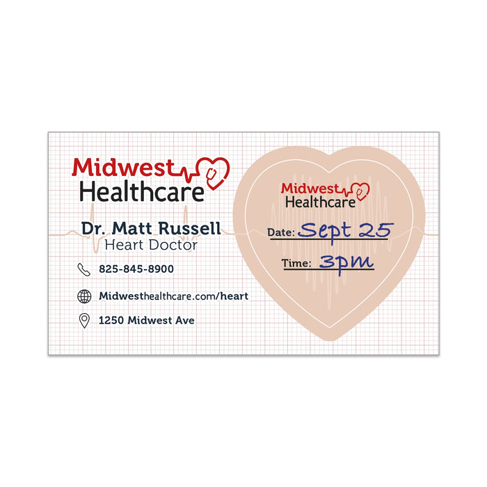 Custom Printed Healthcare Appointment Reminder Cards w/Peel Off Stickers