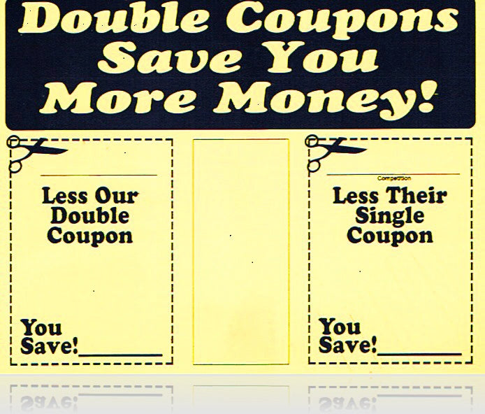 Double Coupon Shelf Signs-Price Cards 7"W x 5.5"H -50 signs