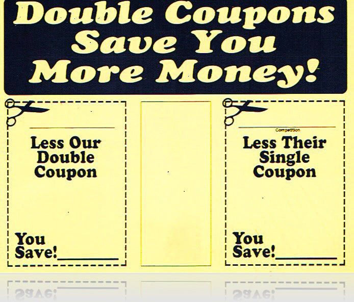 Double Coupon Shelf Signs-Price Cards 7"W x 5.5"H -100 signs