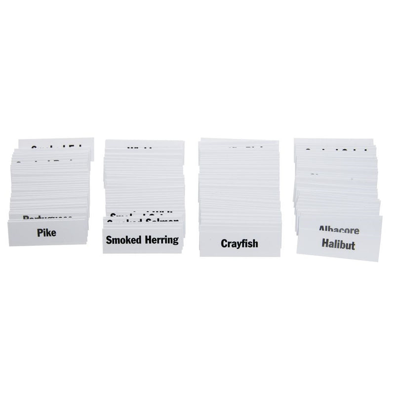 Seafood Dial Tag Item Name Inserts – 7/8"H x 2 3/4"W | White Plastic | 148-Piece Set