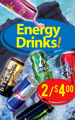 Energy Drinks Floor Stand Stanchion Signs