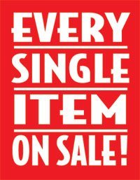 Every Item on Sale Aisle Invader Shelf Signs- 4"W x 4"H -50 pieces