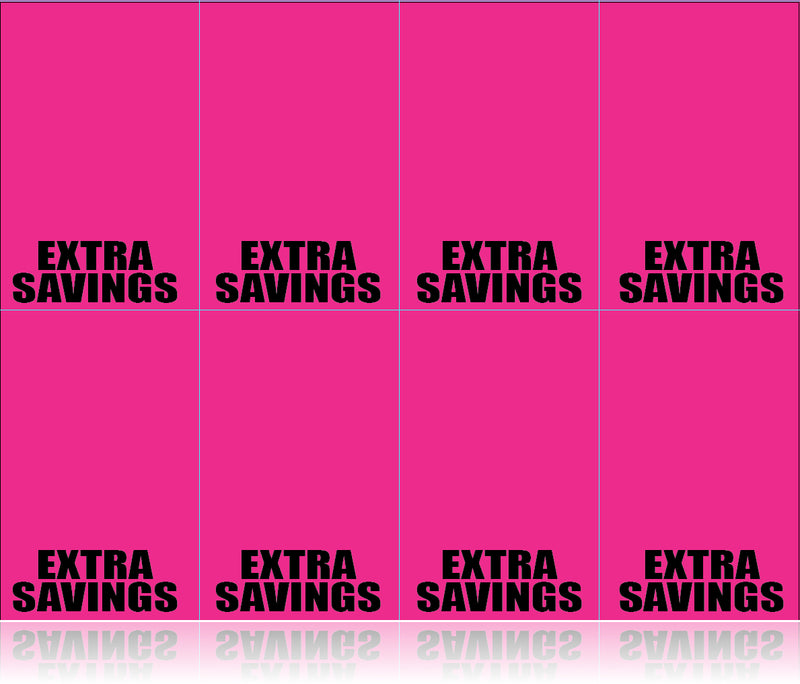Extra Savings Fluorescent Pink Laser Compatible Shelf Signs-8up-800 signs