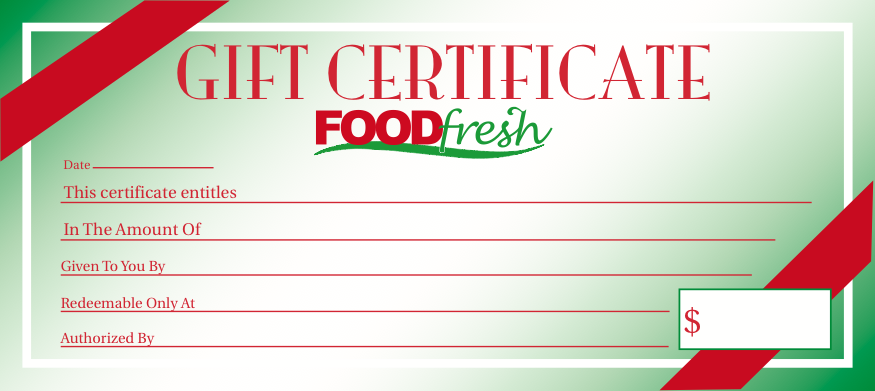 Food Fresh Gift Certificate 25 pieces per pack — screengemsinc