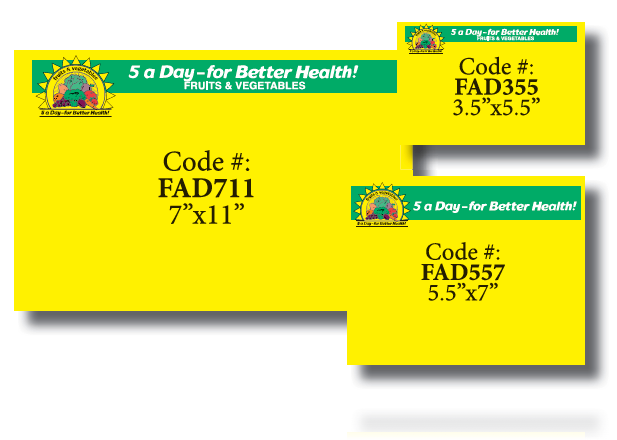5-A-Day Produce Shelf Signs-Price Cards Yellow-11" W x 7" H -100 signs - screengemsinc