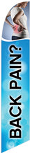 A blue feather flag with the text 'PAIN' in bold white letters, designed for outdoor advertising.