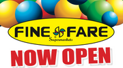 Fine Fare Supermarkets Now Open Vinyl Banner with balloons