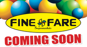 Fine fare supermarket coming soon vinyl balloon with colorful balloons