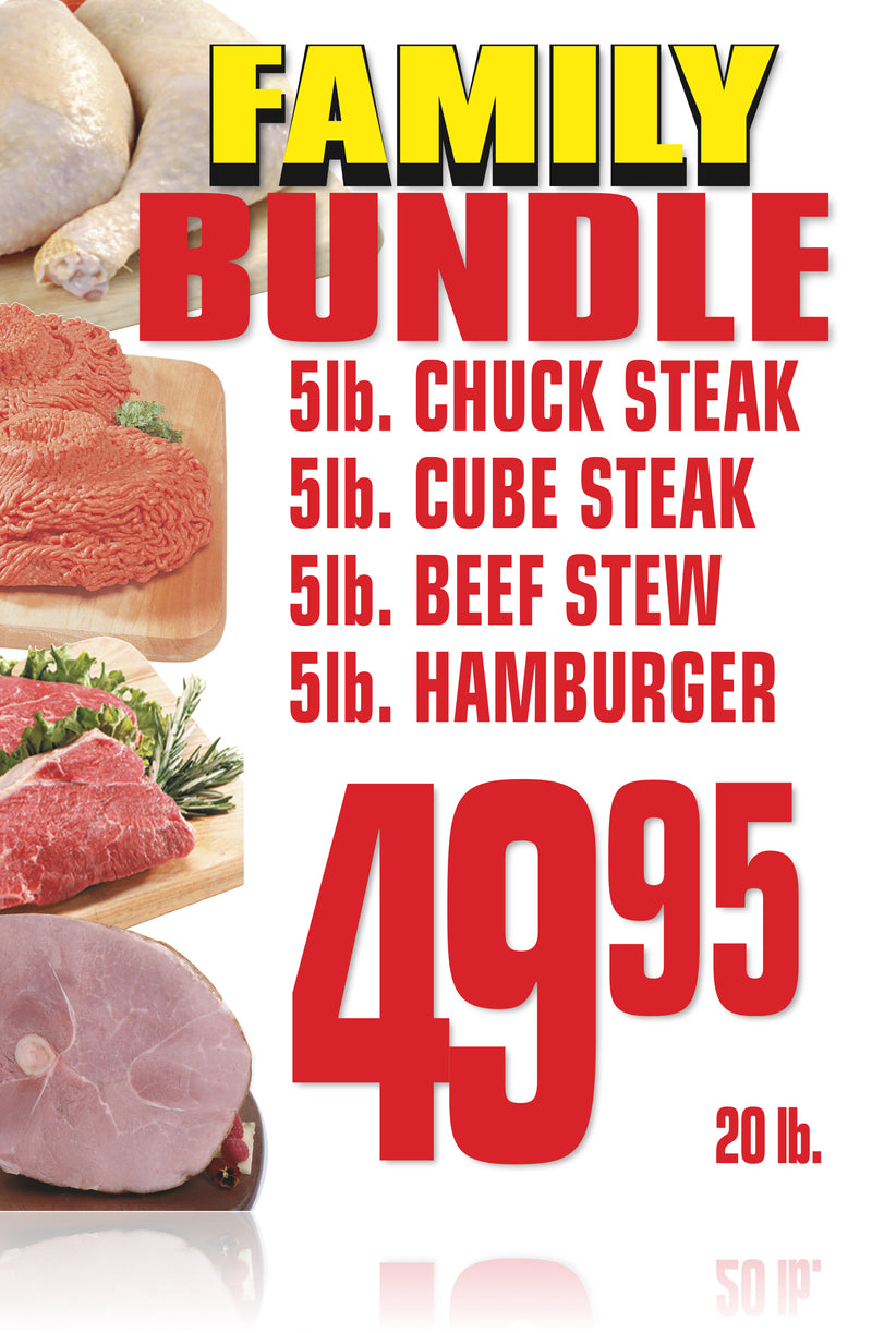 Family Bundle Meats Floor Stand Stanchion Sign