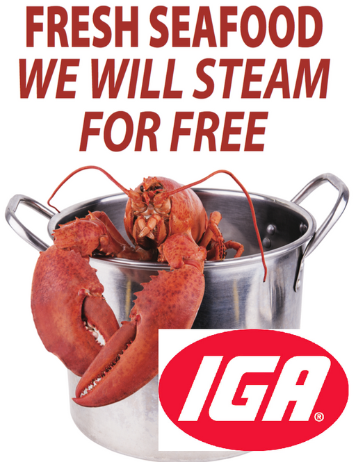 IGA Free Seafood Steaming Floor Stand Stanchion Sign 