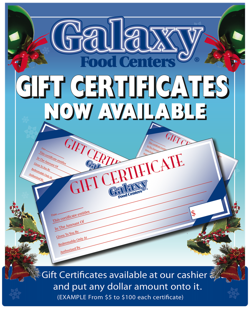 Galaxy Food Centers Gift Certificate Floor Stand Sign -Christmas Design-22"W x 28"H