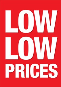 Low Low Prices Standard Poster-Floor Stand Savings Signs-4 pieces