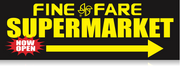 Fine Fare Supermarket Now Open vinyl banner black with yellow print