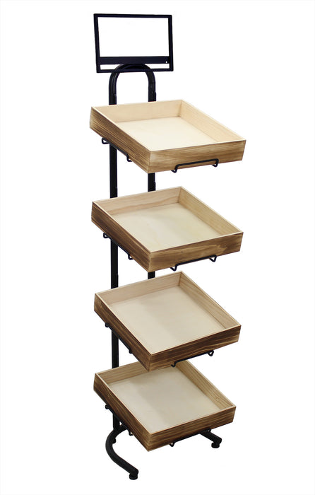 Floor Stand Display Rack with 4 Wooden Crates-59" H