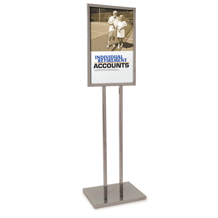 Floor Stand Stanchion Sign Holder-Heavy Duty Base- Chrome-14"W x 22"H