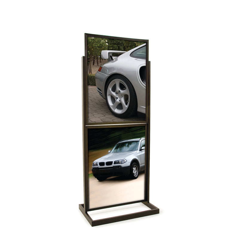 Floor Stand Stanchion Sign Holder-Double Tier-Black