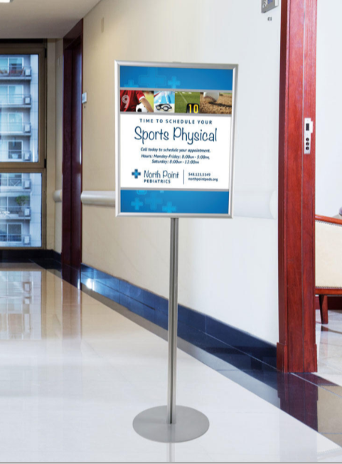 Floor Stand Stanchion Sign Holder-22"W x 28"H Double Sided