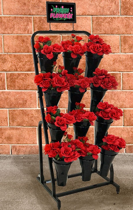 Black Metal 12 Vase Floral Bouquet Display Cart