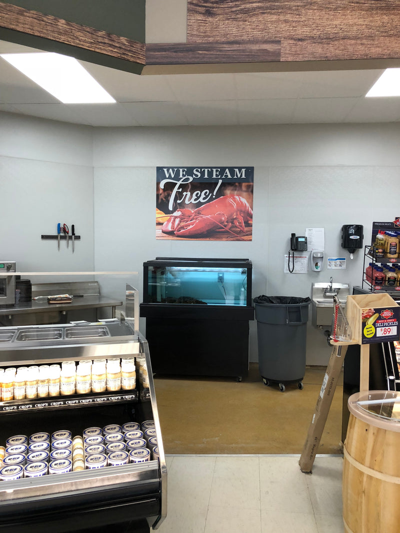 Free Seafood Steaming Wall Sign for Supermarkets