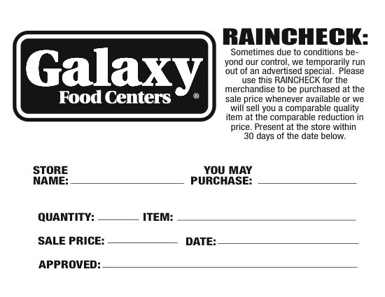 Galaxy Supermarket Rain Checks -20 pads