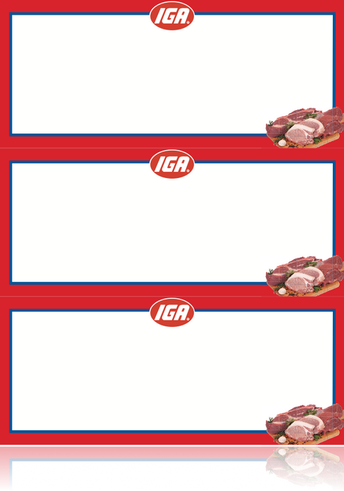 IGA Supermarket Meat Department Laser Compatible Shelf Signs Price Cards-3UP-300 signs