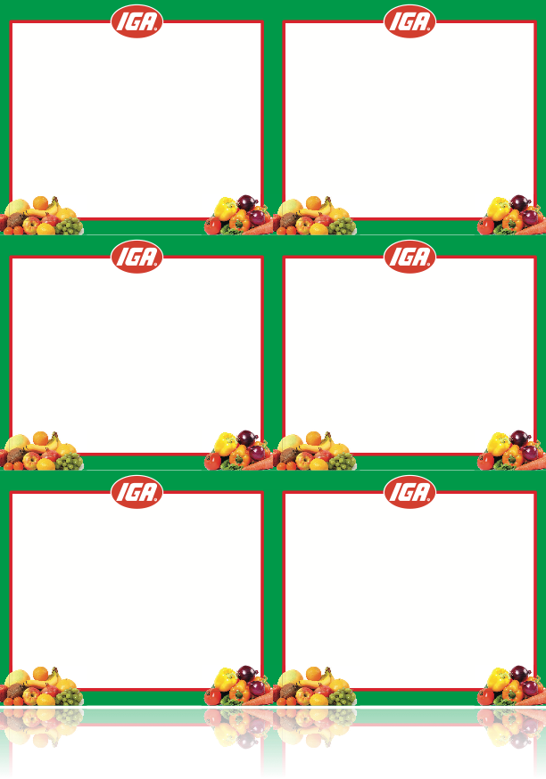 IGA Supermarket Signs-Produce Department 6UP Laser Compatible Shelf Signs-600 signs