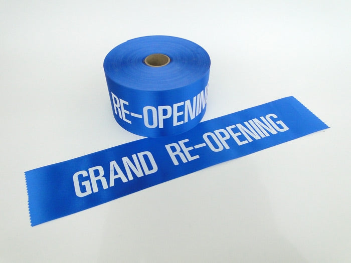 Re-Grand Opening Ribbon with Silver Letters-4"W (50 yards)