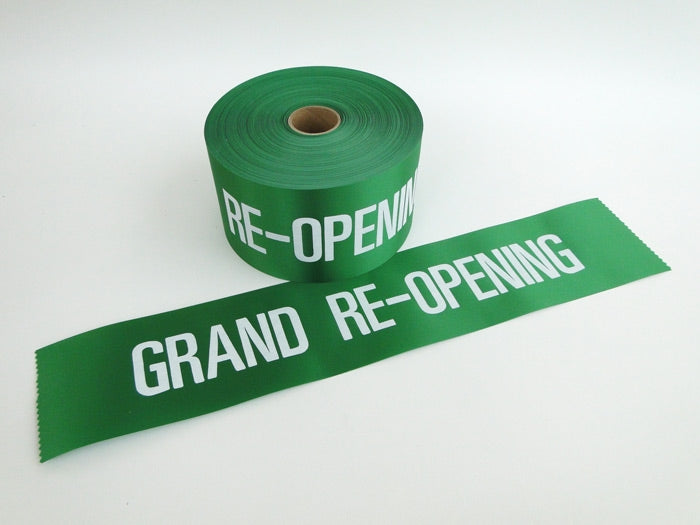 Re-Grand Opening Ribbon with Silver Letters-4"W (50 yards)