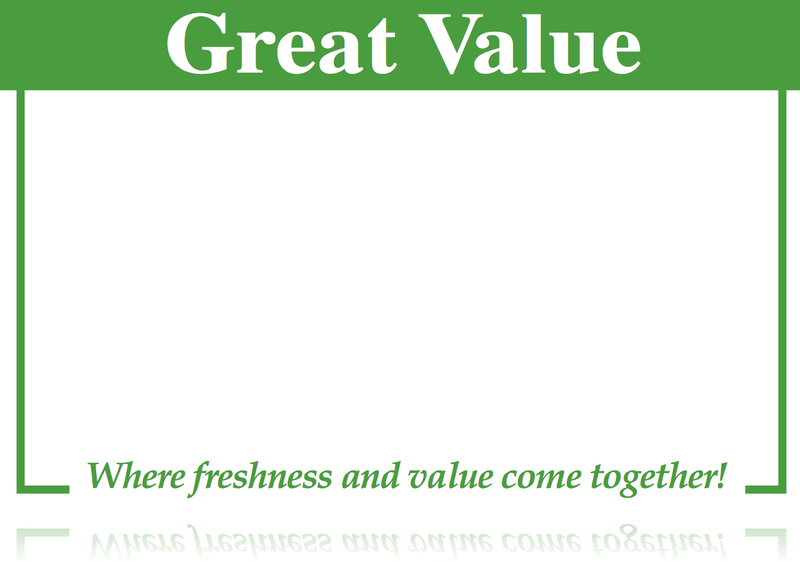 Great Value Supermarket Shelf Signs-1UP Laser Compatible-11" W x 8.5" H- 100 signs