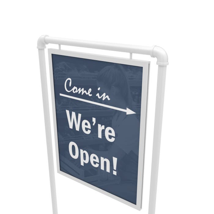 Gloss White Industrial Design Bulletin Sign Holders w/ Casters