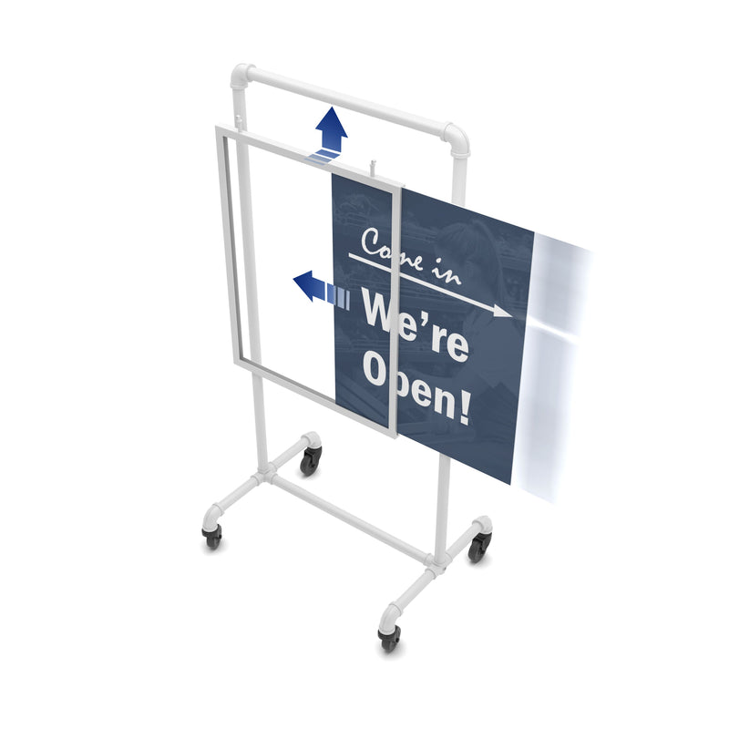 Gloss White Industrial Design Bulletin Sign Holders w/ Casters