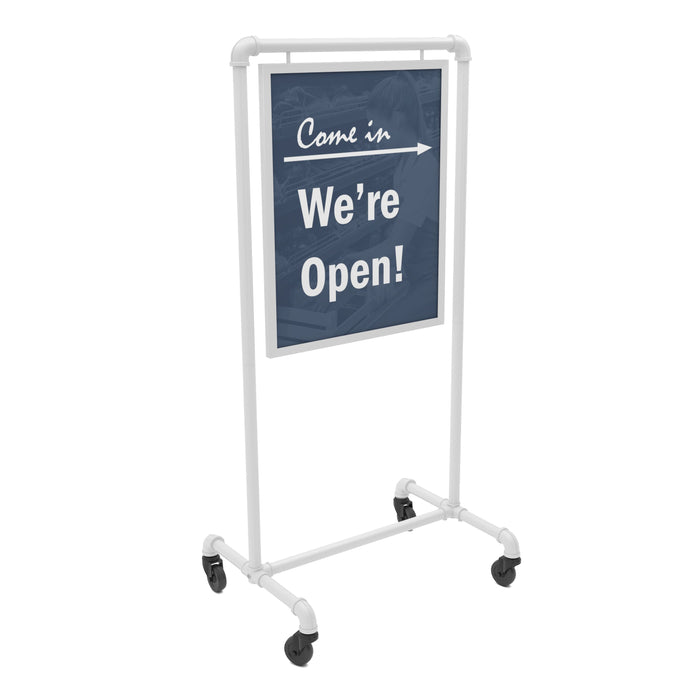 Gloss White Industrial Design Bulletin Sign Holders w/ Casters