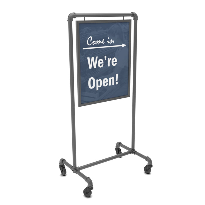 Grey Industrial Design Bulletin Sign Holders w/ Casters