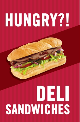 Deli Sandwiches Floor Stand Stanchion Signs-22" W x 28" H