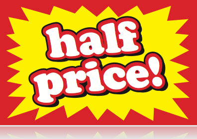 Half-Price Shelf Signs Price Cards-5.5"W x 3.5"H- 100 signs