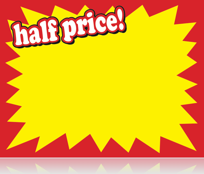 Half-Price Shelf Signs-Price Cards 5.5 x 7- 100 signs