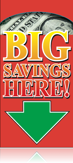 Big Savings Ceiling Danglers Hanging Sign