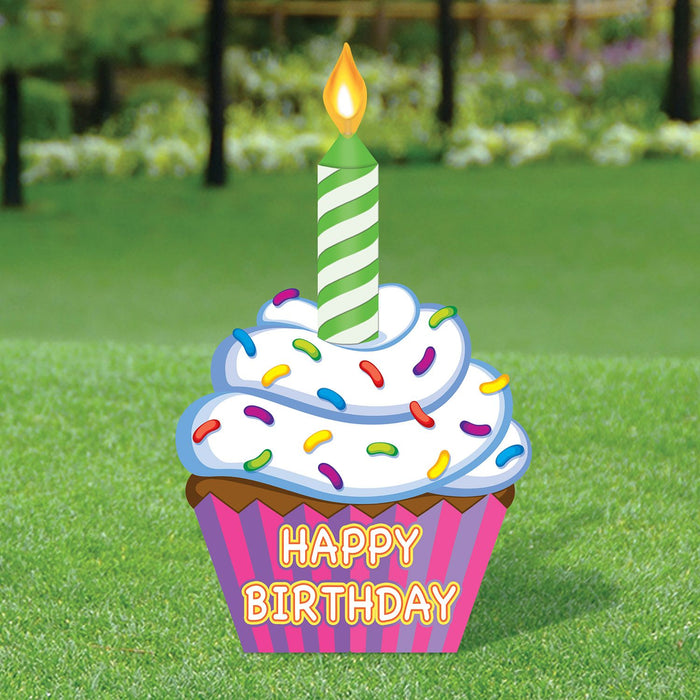 Happy Birthday Jumbo Cupcake Lawn/Easel Signs-2 pieces