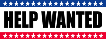 red, white & blue help wanted vinyl banner