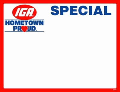 IGA Shelf Signs-Price CardsLaser Compatible 8.5" x 11"- 100 signs