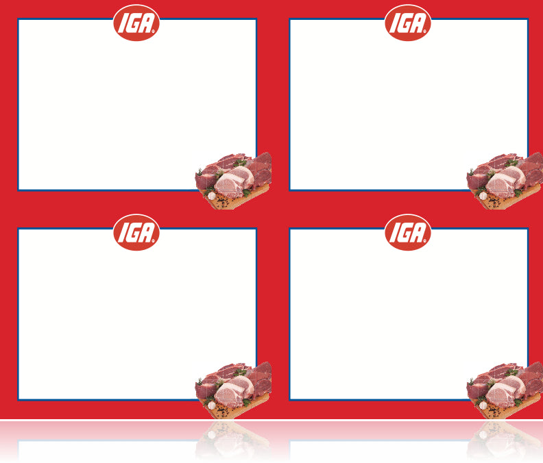 IGA Meat Department Laser Compatible Shelf Signs Price Cards- 4UP-400 signs