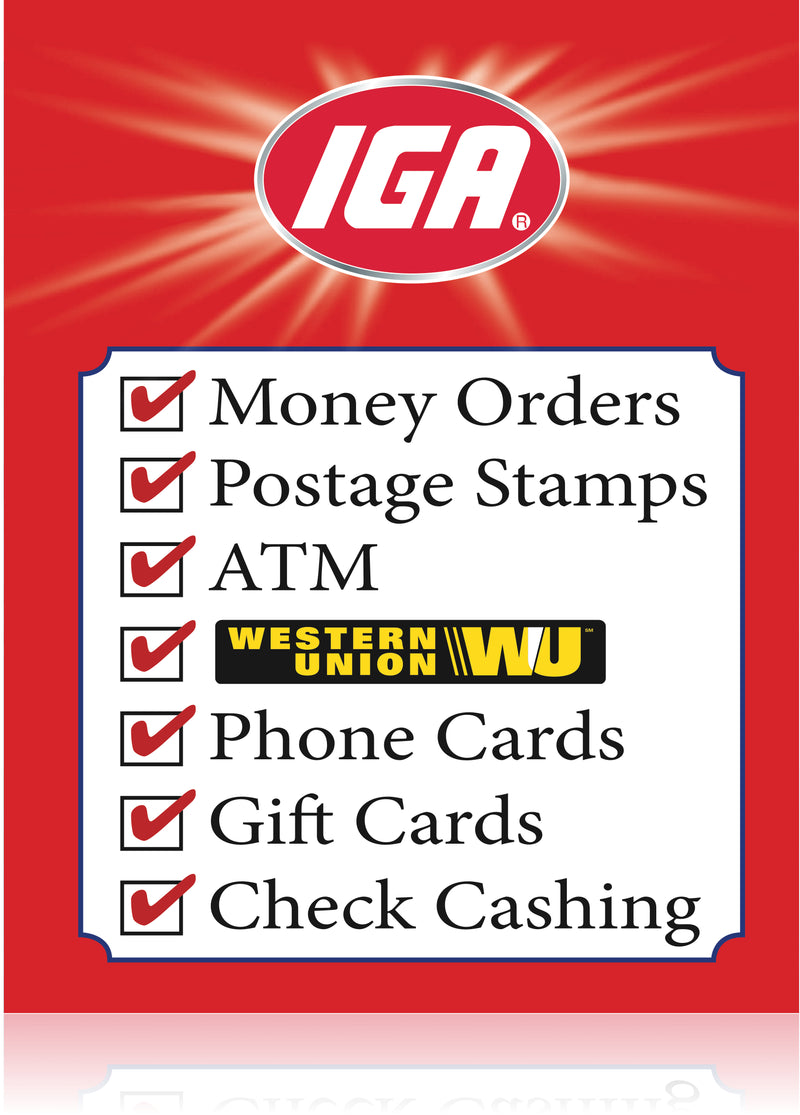 IGA Services Window Signs -48" H x 36" W