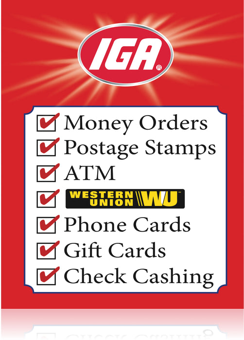 IGA Services Window Signs -48" H x 36" W
