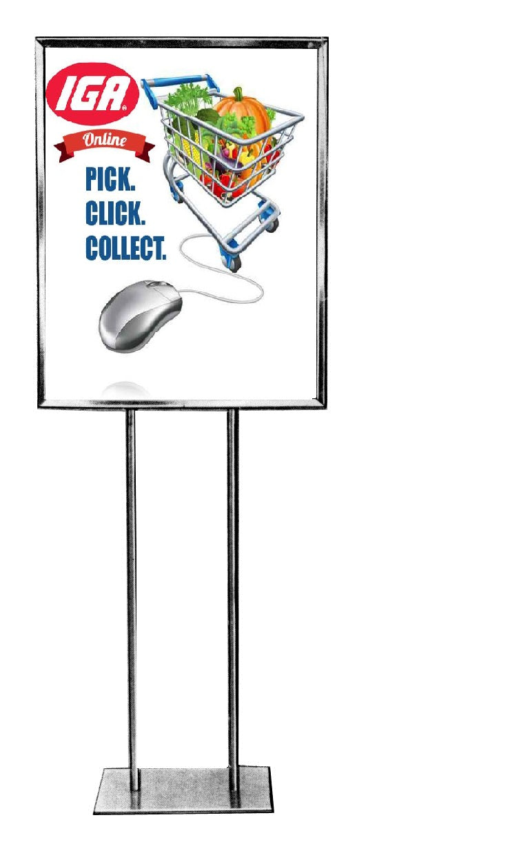 IGA On Line Shopping Floor Stand Stanchion Signs-22" W x 28" H